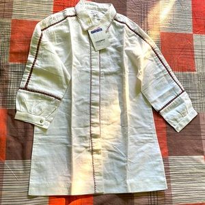 It’s brand new tunic shirt with 3/4 sleeves for women. White with brown thread